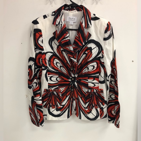 ROFA MODEN MULTICOLOURED COTTON JACKET BUTTONS DOWN TWO POCKETS IN SIZE 16 uk - Picture 3 of 9